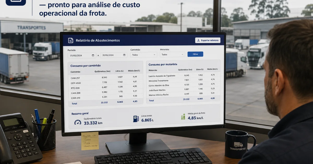 Relatório do app de controle de combustível para transportadora por caminhão e motorista