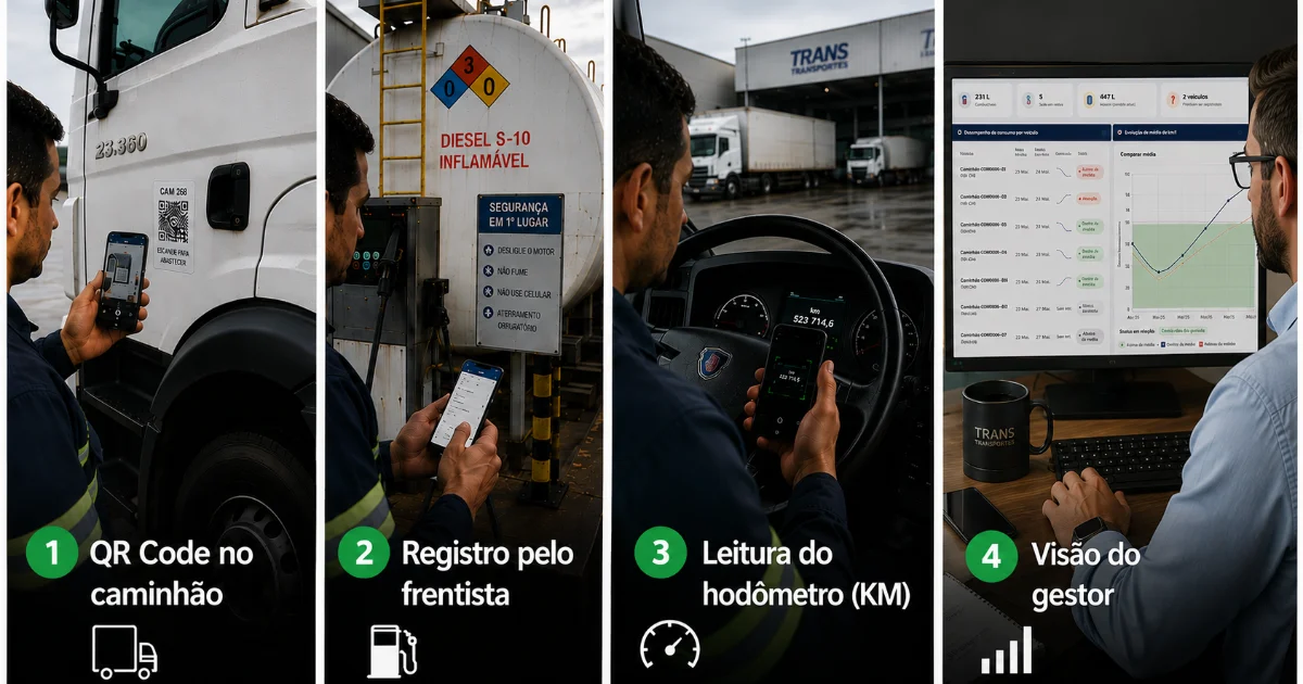 App de controle de combustível para transportadora com painel web e app mobile no pátio