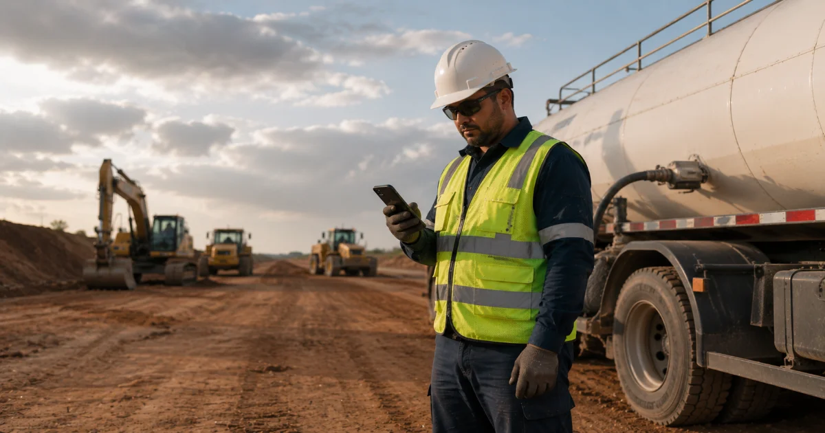 Tela do app de controle de abastecimento com comboio na construção civil