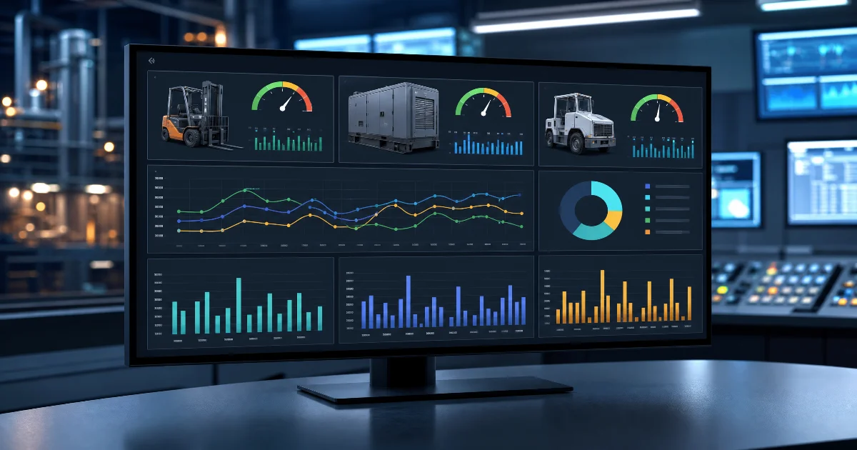 Painel de controle de combustível na indústria metalúrgica com consumo por equipamento e turno