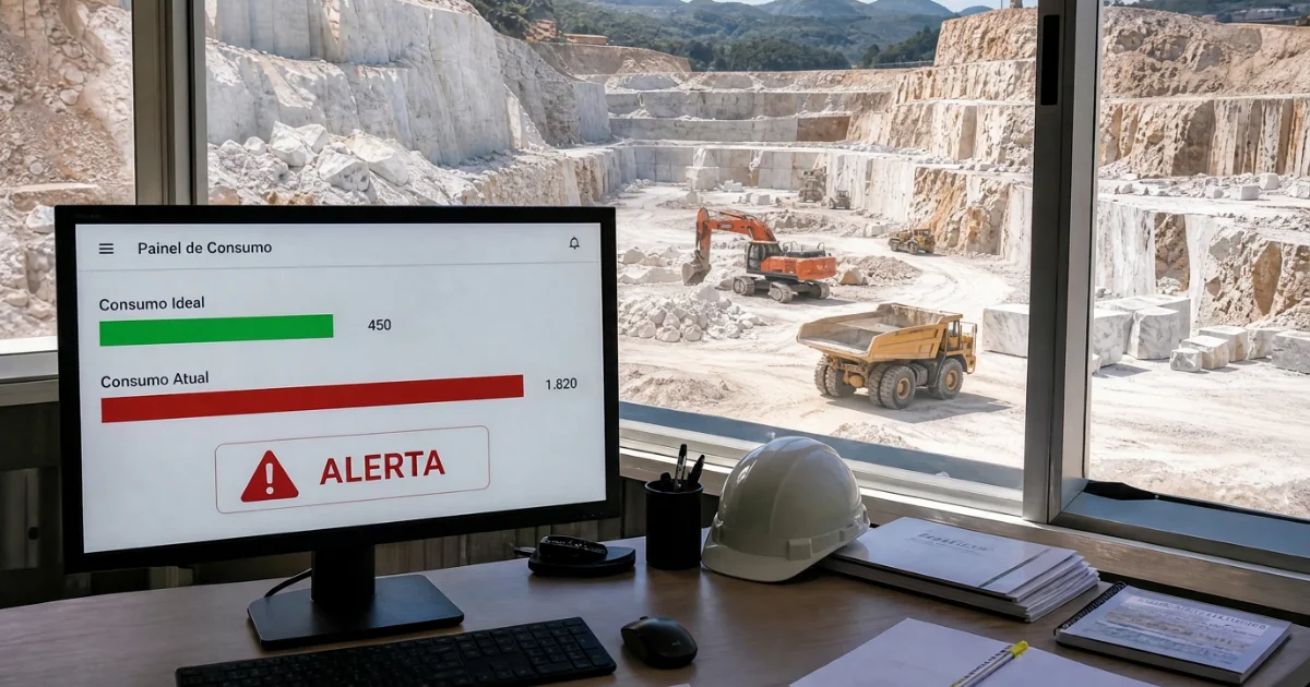 Painel de consumo com alerta: comparação entre consumo ideal e consumo atual acima do padrão