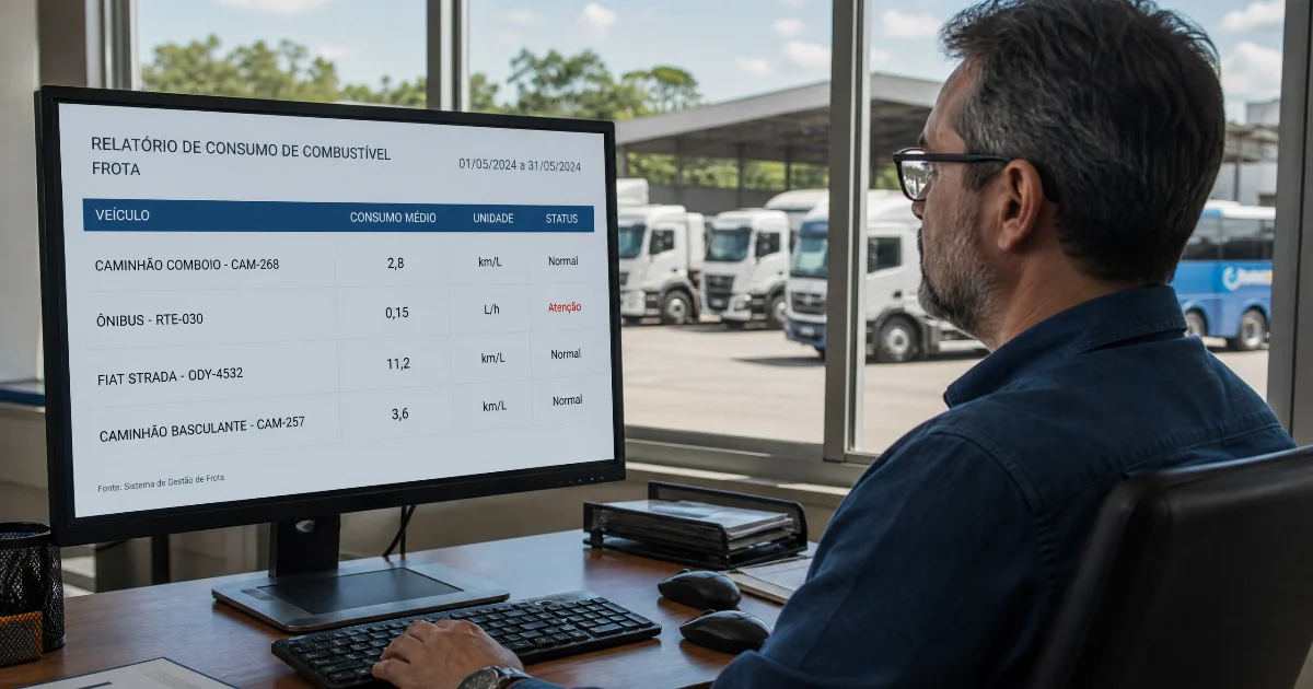 Comparação de consumo de diesel entre caminhões da frota por quilometragem rodada
