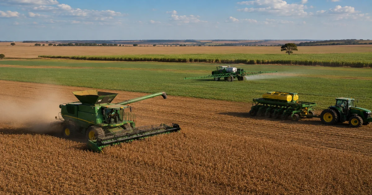 Gestão de diesel em máquinas agrícolas com trator e colheitadeira em lavoura de soja