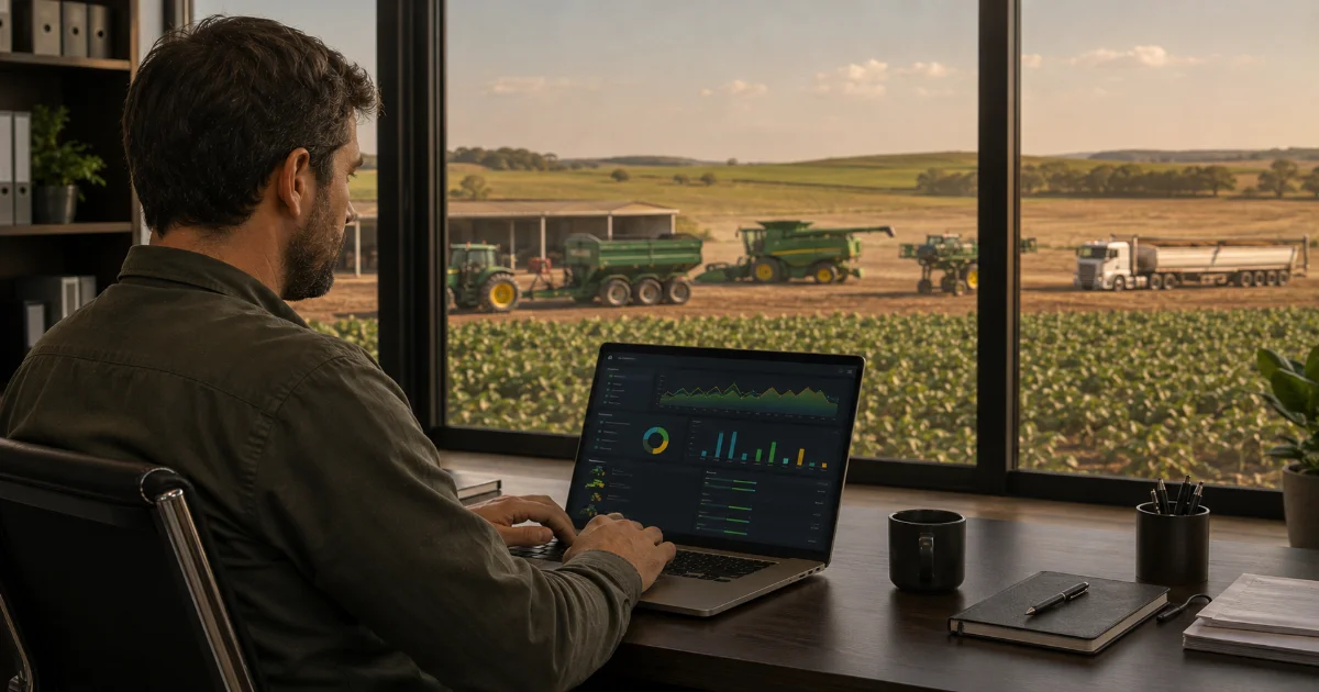 Painel do sistema de controle de abastecimento no agronegócio com consumo por talhão e máquina