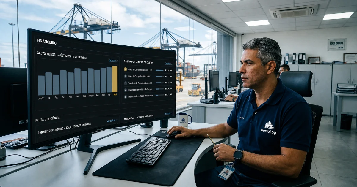 Painel do sistema de controle de abastecimento para terminal portuário com consumo por área em tempo real
